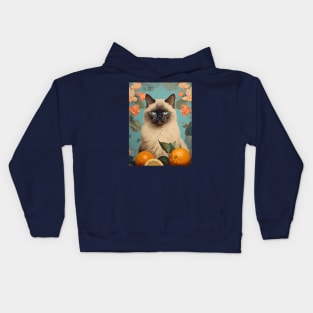 Retro Vintage Citrus Himalayan Cat Design | Unique Art Print Kids Hoodie